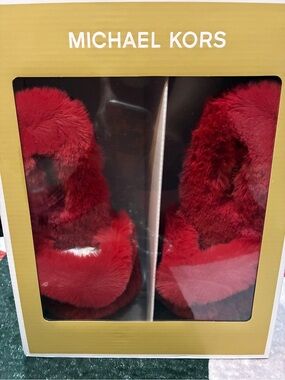 Michael Kors Burgundy Red Faux Fur Slide Slippers
